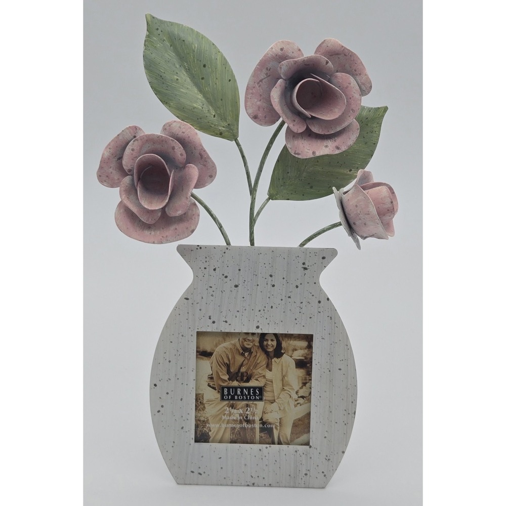 Burnes of Boston Metal Roses Picture Frame 8x3.5 Pink Floral Tabletop Decor